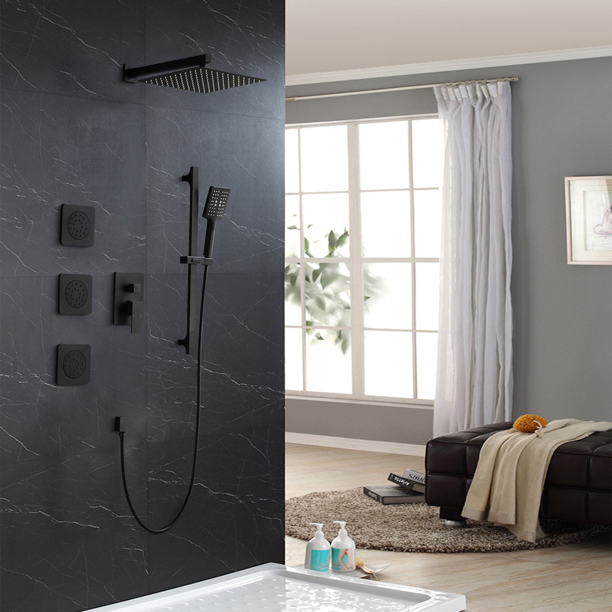 Interbath Shower System With 3 Body Jets,12 Inch Wall Mounted